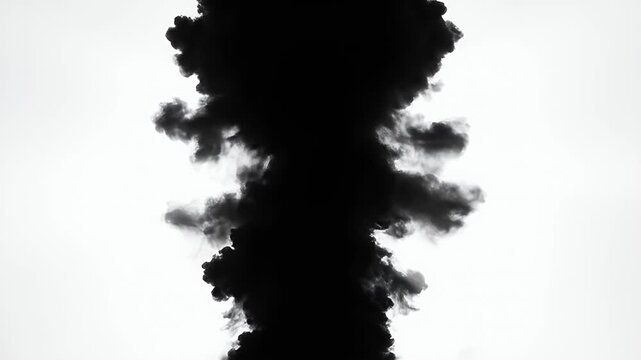 A dark, amorphous cloud formation is silhouetted against a bright white background.