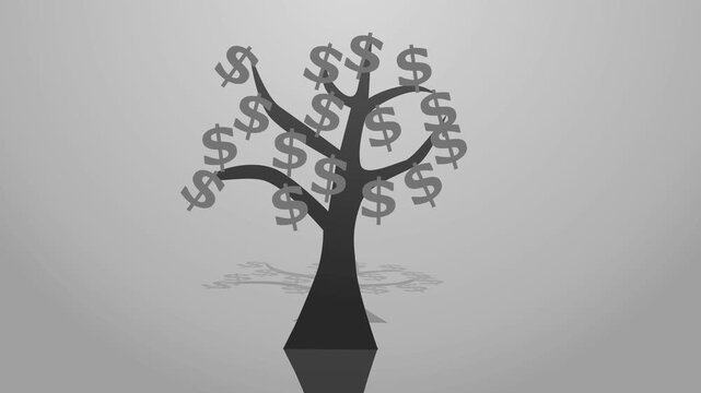 Stylized tree with dollar sign leaves showing money growth wealth and financial success animation