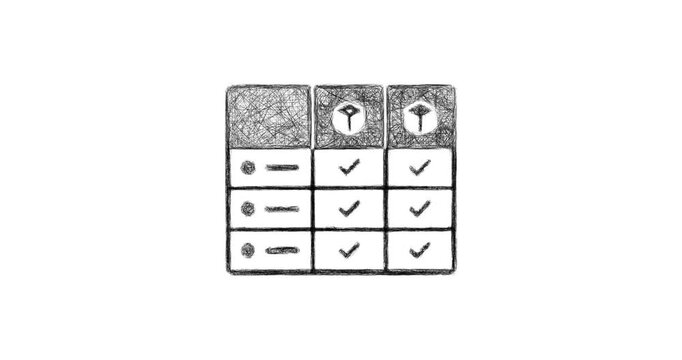 Sketch comparison table icon animation - smooth progressive reveal
