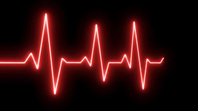 A neon red electrocardiogram line pulses against a stark black background, symbolizing life or health.