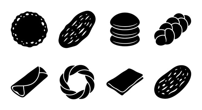 Bakery Icons Set, Sweet Pastry Vector Graphics, Delicious Baked Goods Collection, Food Illustrations
