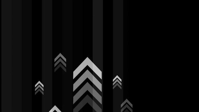 Dark abstract background with vertical bars and upward chevron arrows in different sizes animation