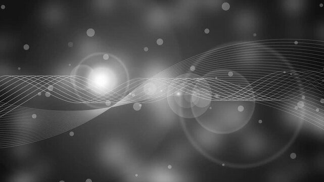 Abstract background line wave grid with lens flare, Abstract background with soft bokeh lights, white wavy grid lines crossing horizontally animation