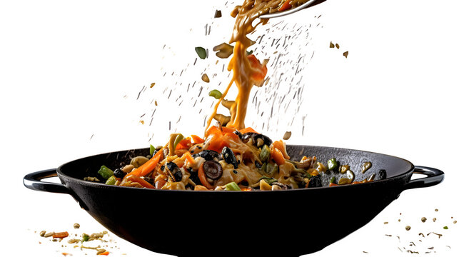 Dynamic Thai Khua Kling Dish with Dry Curry Texture and Traditional Wok Cooking Action Isolated to Transparent Background