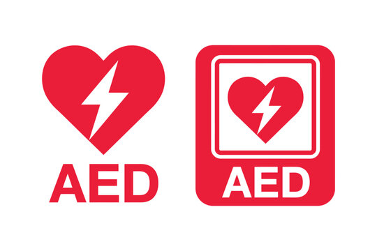 AED Icon Banner Vector for Automated External Defibrillator Emergency Medical Signage, Life Saving Cardiac Rescue Symbol, First Aid Equipment