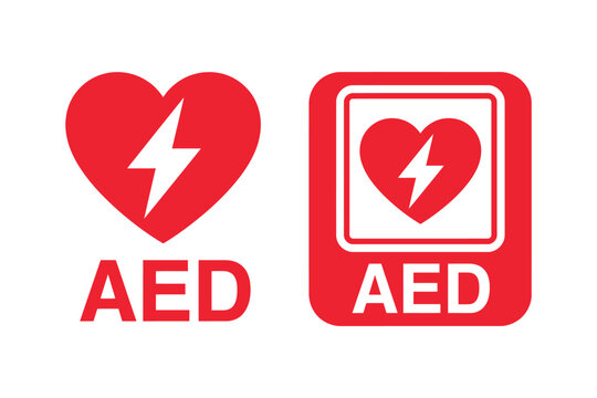 AED Icon Banner Vector for Automated External Defibrillator Emergency Medical Signage, Life Saving Cardiac Rescue Symbol, First Aid Equipment