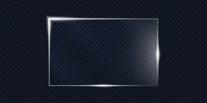Transparent glass text box banner with light reflections. Futuristic UI rectangle frame for digital screens. Vector