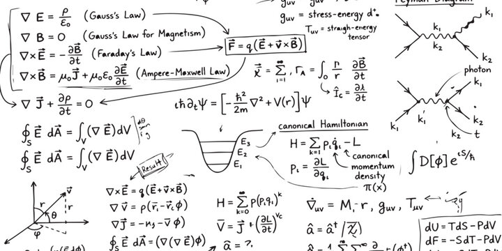 Handwritten physics equations and science formulas on a page