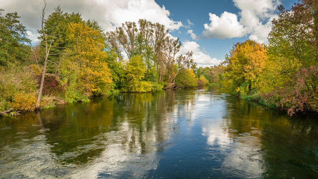 Aerial view to river Brda in Bydgoszcz at autumn.