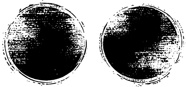 Pair of distressed double circle ink marks in high contrast black and white for texture background and stamp design