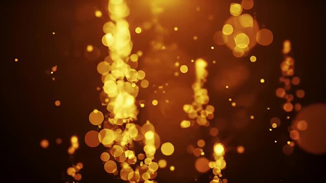 Abstract golden bokeh lights shimmering against a dark background.