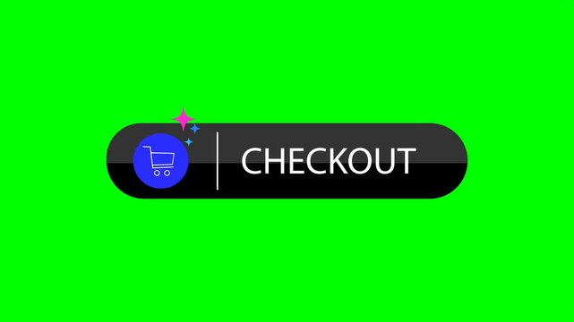 Clean animated &ldquo;Checkout&rdquo; button with minimalist cart icon on green screen. Ideal for e-commerce checkout flows, payment interfaces, online store marketing.