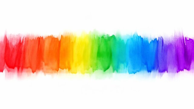 Smooth watercolor rainbow stripe across white background. Colors blend softly from red to violet