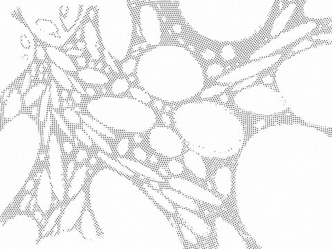 Abstract halftone pattern with organic shapes and geometric triangle dots