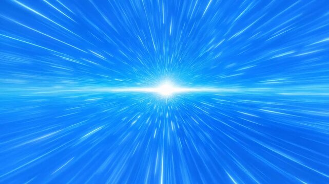 Glowing blue lens flare bursts across a dark background. Light radiates outward in sharp, bright rays