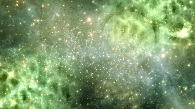 ゴールドの星雲ガスと惑星の宇宙背景