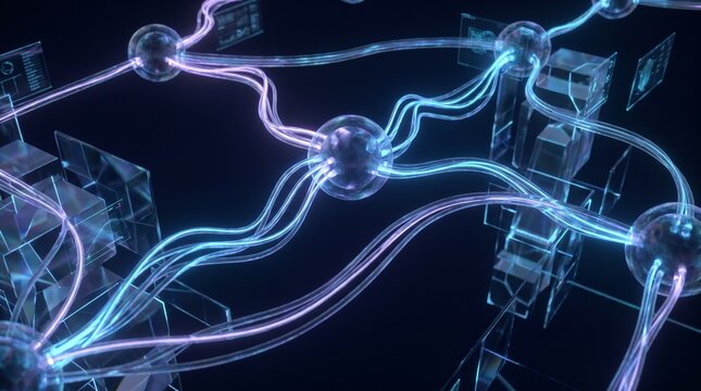 Digital Network Visualization With Glowing Interconnected Spheres