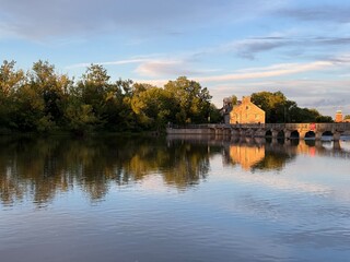 Fototapeta premium Île-des-Moulins (Island of the Mills) is a major historical and patrimonial site located in Terrebonne, Quebec, Canada