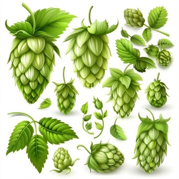 Hop cones icon, beer brewery symbol, humulus lupulus flower cones, hop plant beer manufacturing ingredient