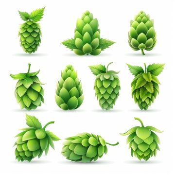 Hop cones icon, beer brewery symbol, humulus lupulus flower cones, hop plant beer manufacturing ingredient
