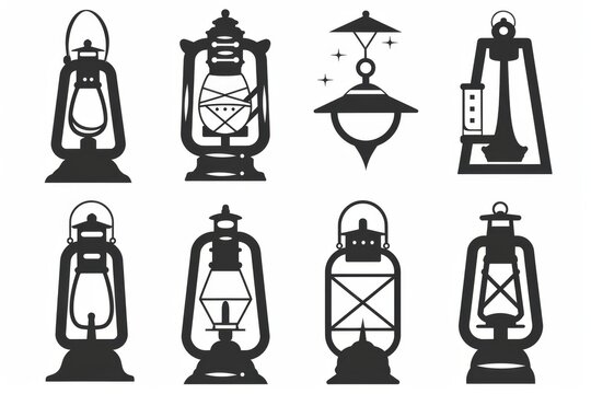 Lamp icon, lantern isolated, vintage lantern, light symbol, gas flashlight, antique luminaire on white