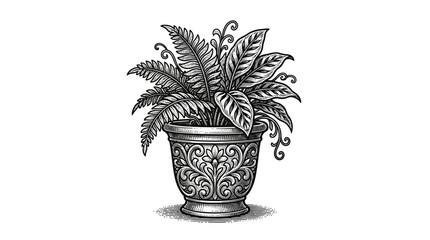 Detailed illustration of potted fern plant. © rya