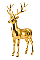 Golden reindeer statue isolated on white, luxury metallic gold christmas stag 3D render © SOUROV