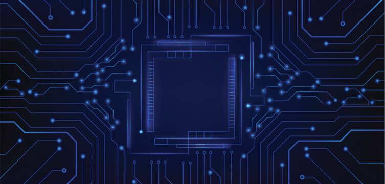 Hi Tech circuit board frame with glowing blue lines