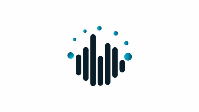Vertical data bar chart with floating digital particles.