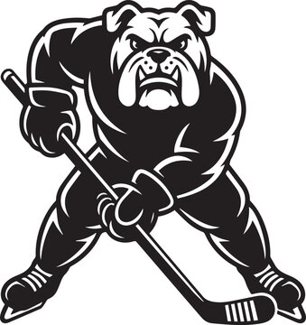 Bulldog playing ice hockey with stick isolated on transparent background, Vector, illustration