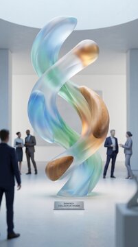 Abstract Glass Sculpture Displayed in Modern Art Gallery