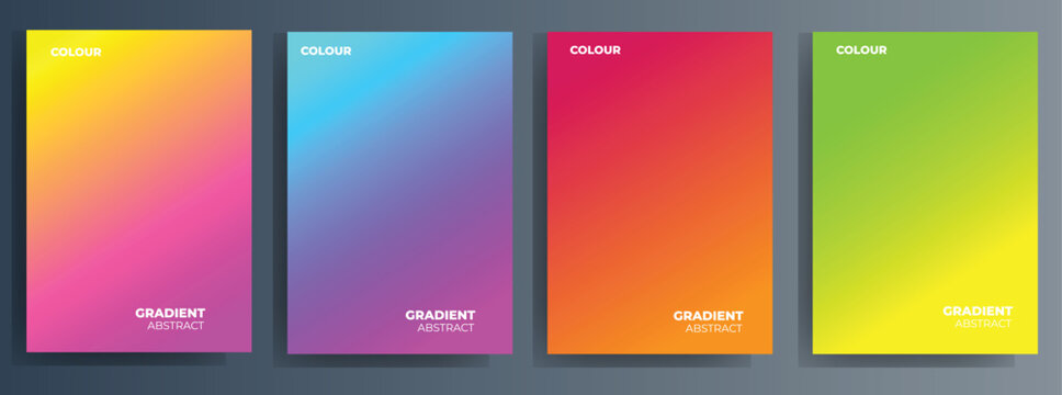 Vibrant colorful gradient abstract background with four panels of bright multicolored rectangles on a grey background