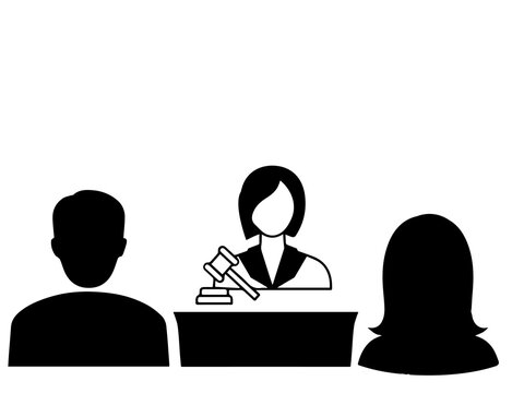 Divorcing process in justice and court building on a plain and bright white background