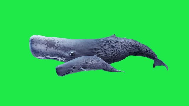Sea Fish Swimming on Underwater Shark pufferfish orca Salmon Sperm whale Beluga whale Marine aquarium Ocean Fish on Underwater Isolated on Green Screen