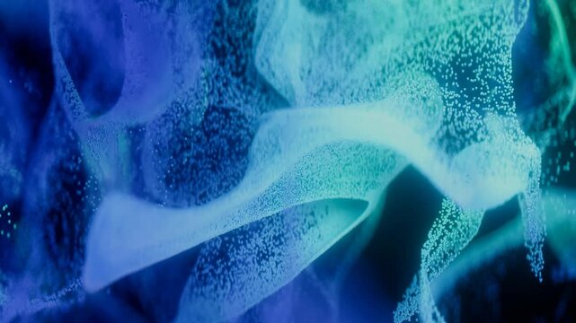 Abstract glowing particle waves on dark background. 3D render