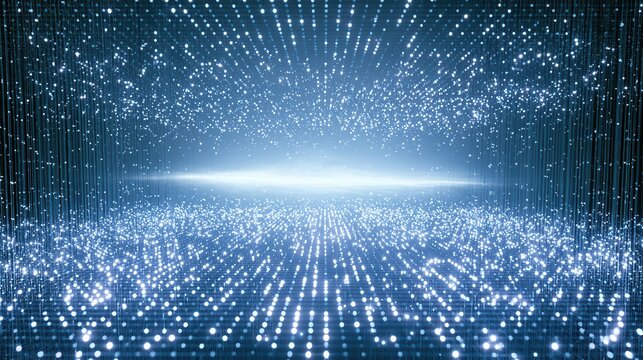 Light patterns appear in a digital space during a vibrant virtual event in the evening hours