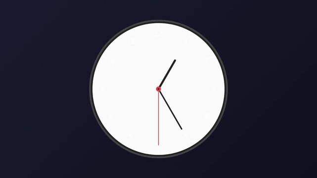 Minimalist analog wall clock ticking time lapse on dark animation background