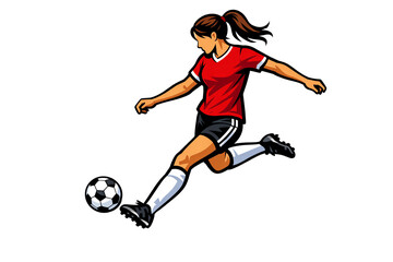 Naklejka premium Dynamic action shot of female athlete playing soccer