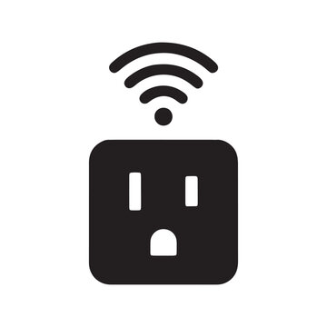Wireless smart power plug adapter icon with network connectivity signal wireless connectivity