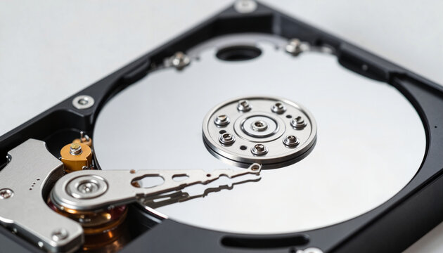 Internal components of a hard disk drive showing mechanics  