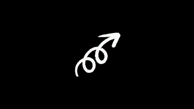 A white symbol on a black background, representing an astrological or zodiac sign with an arrow pointing upwards to the right, conveying a sense of growth or ascension