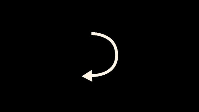 A white curved arrow pointing to the left on a black background, indicating a direction or movement in a circular motion