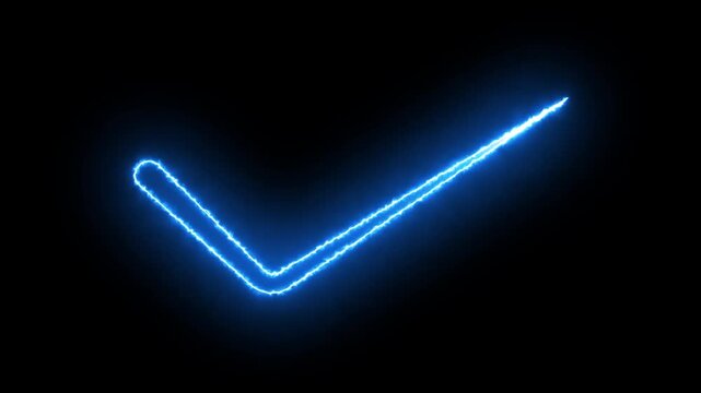 Glowing blue neon check mark symbol on a dark background checkmark tick