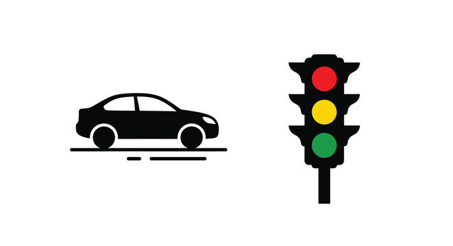 Traffic light and car silhouette