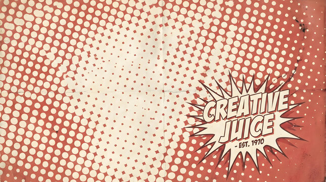 Retro pop art comic background with halftone dots and creative juice text bubble.