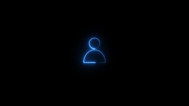 Glowing neon user contact icon animation on black background. Animation of profile people identity concept.