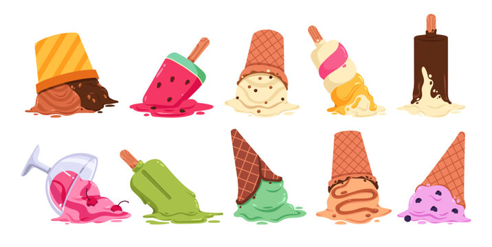 Ice Cream Dropping And Melting Cartoon Set