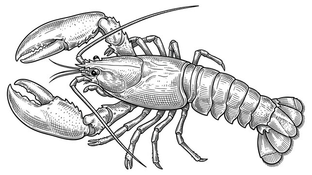 Common european lobster hand drawn line art illustration.