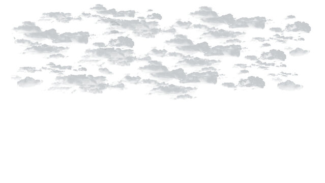 Wide scattered layer of textured gray stratocumulus clouds isolated on a transparent background