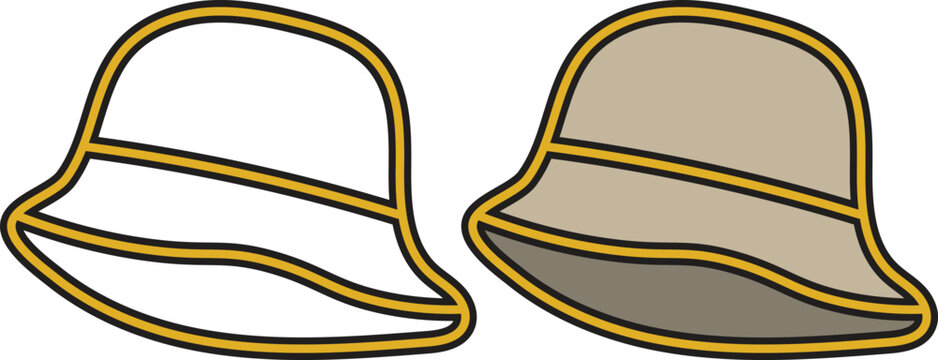 Vector illustration of two safari hats with yellow outline